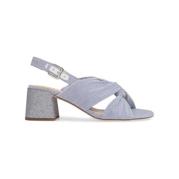 J. Crew Penny Twist Knot Pinstripe Blue Glitter Block Hell Sandals in Blue